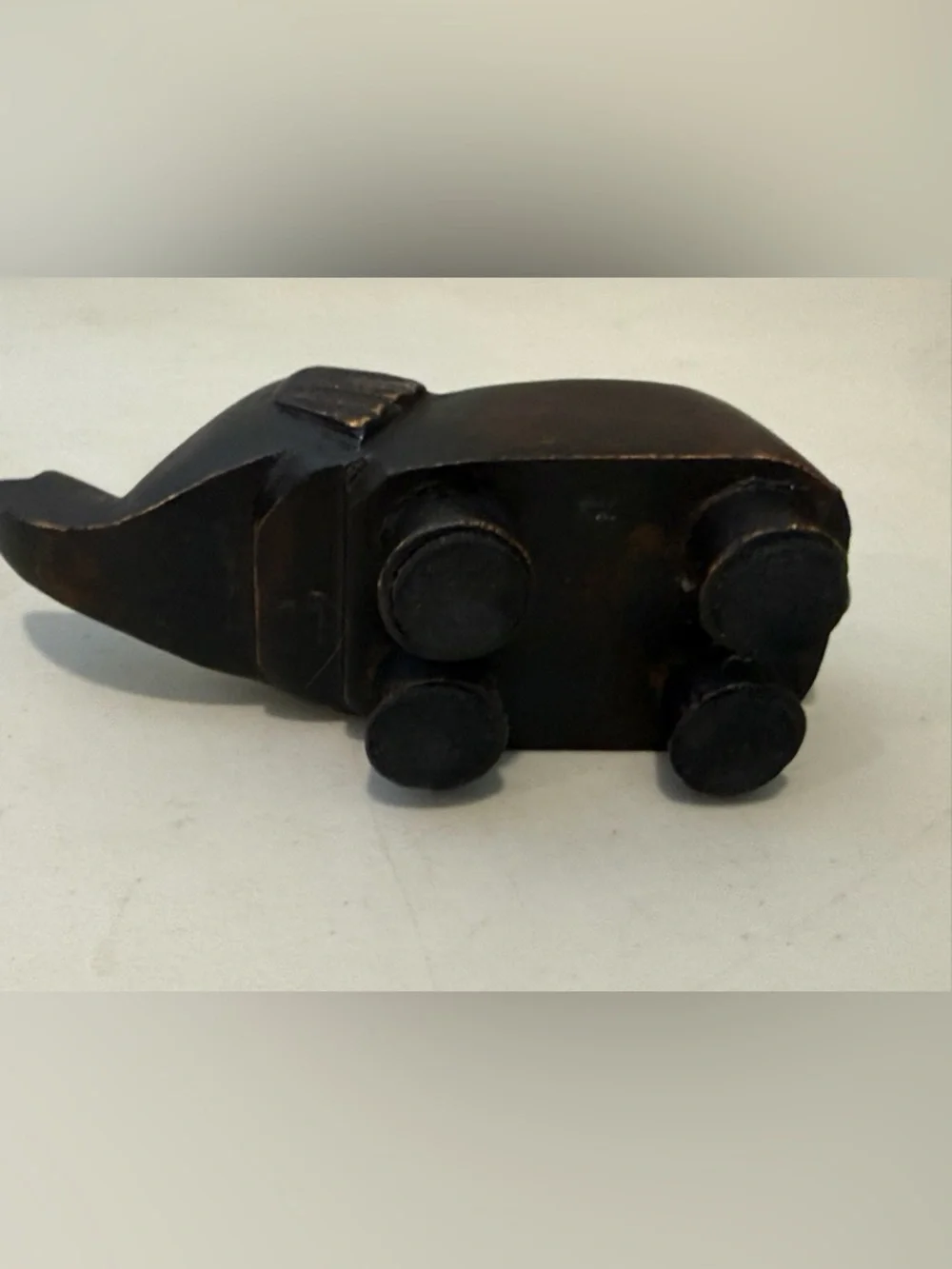 Hand Carved Brown Wood Elephant TeaLight Candle Holder Trunk Up Luck Shelf Decor